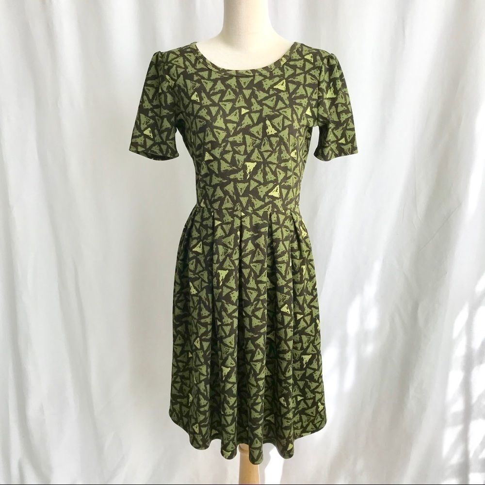 LulaRoe Green Patterned Simply Comfortable Dress S